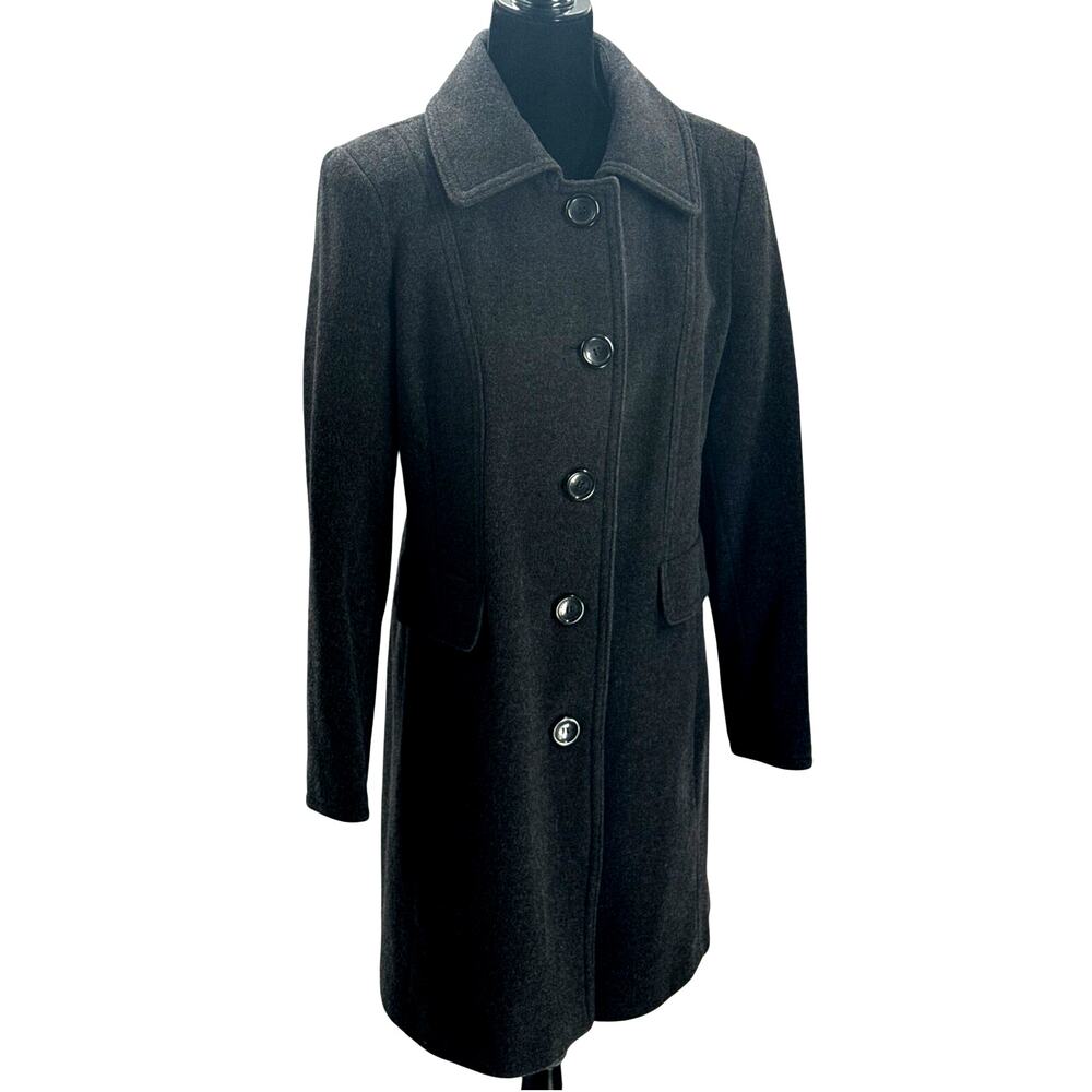 Anne Klein Women's Wool/Cashmere Blend Coat Charcoal Gray Large